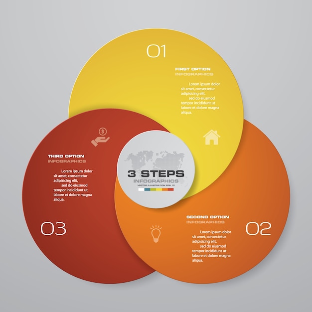 3 steps process infographics element for presentation.