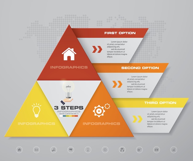 Piramide a 3 gradini con spazio libero per il testo su ogni livello.