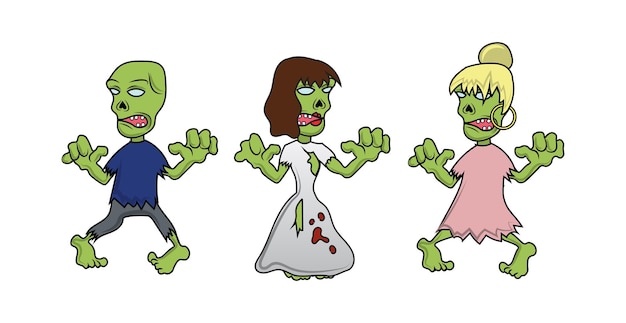 3 stuks enge zombies op een witte achtergrond halloween vakantie vector