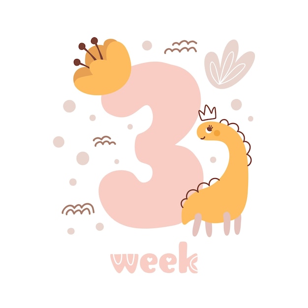 3 three week baby girl anniversary card newborn metrics baby shower print with cute animal dino