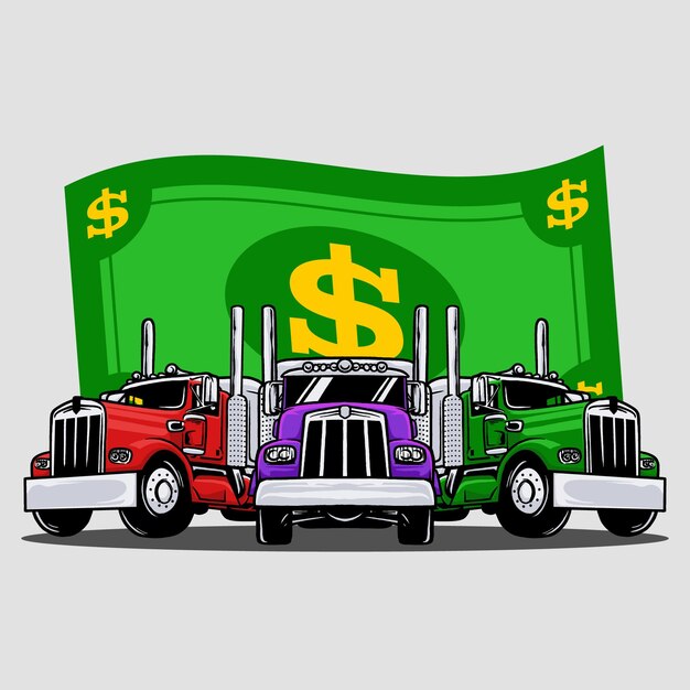 3 trucks dollar logo vector design logomark