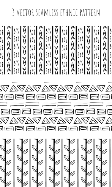 Vector 3 vector seamless ethnic pattern hand-drawn.