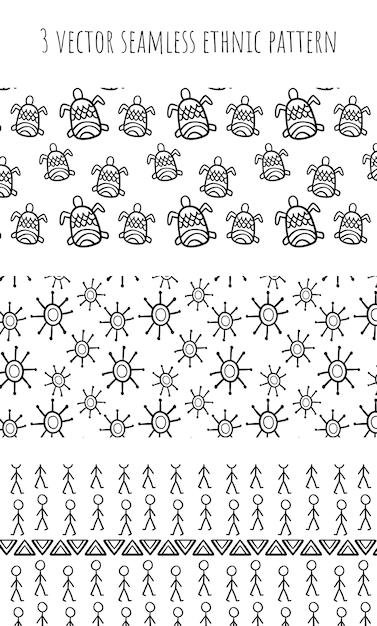 3 vector seamless ethnic pattern hand-drawn.