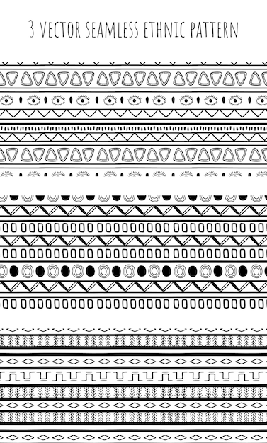 Vector 3 vector seamless ethnic pattern hand-drawn.