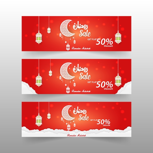 3 verschillende Ramadan Sale-banner 50% kortingsaanbodsjabloon