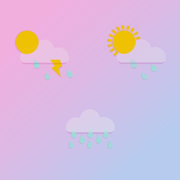 3 weather icon sun and cloud in glassmorphism style