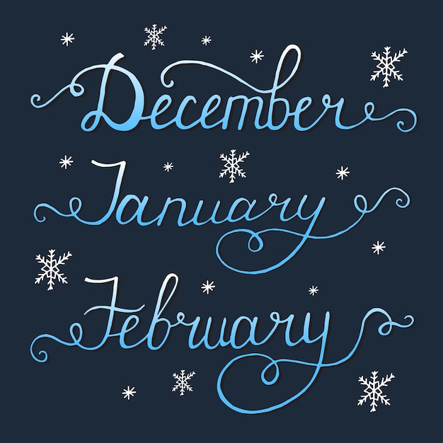 Vector 3 winter month of year december january february lettering