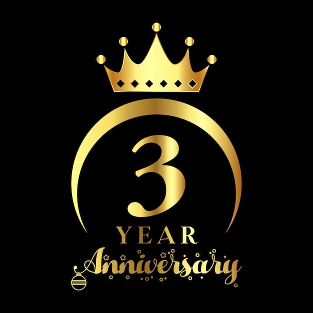3년 기념일 축하 왕관과 황금색 벡터 그림이 포함된 기념일 로고
