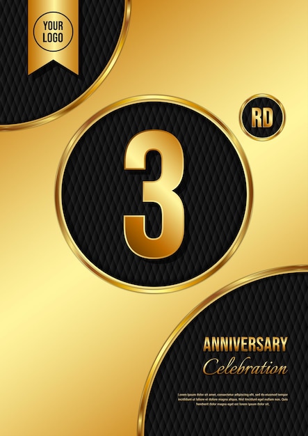 Дизайн шаблона празднования 3-летия Золотая векторная иллюстрация годовщины