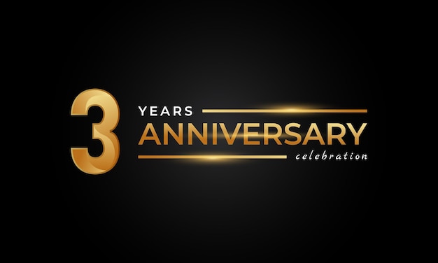 3 Year Anniversary Celebration with Shiny Golden and Silver Color Isolated on Black Background