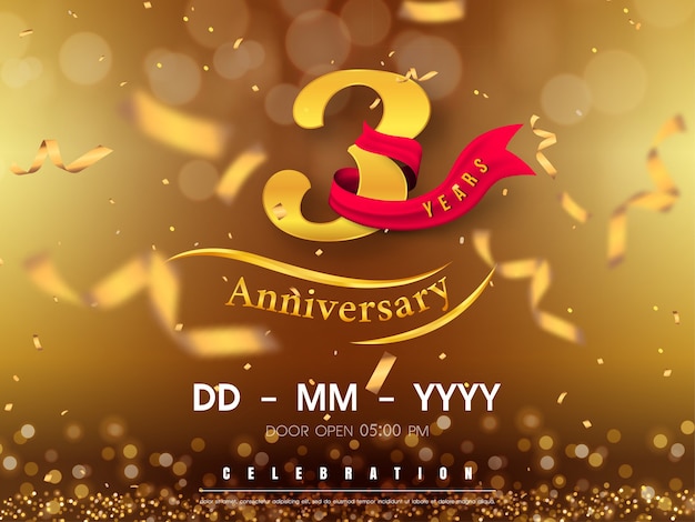 3 years anniversary logo template on gold