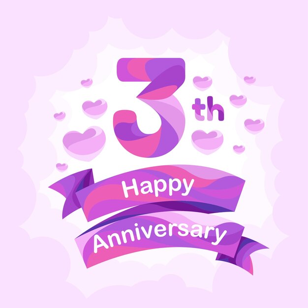 3 years anniversary vector icon logo greeting card design element with love for 3th anniversary