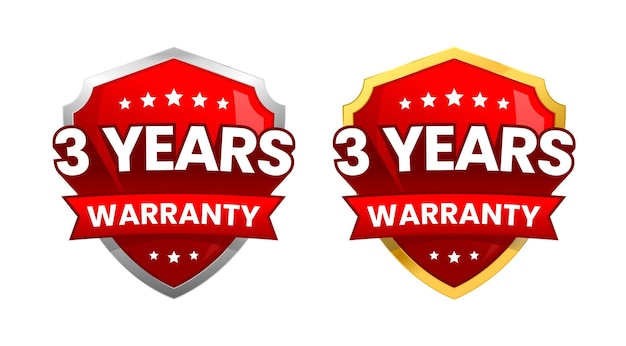 Vector 3 years warranty label or badge design with a minimalist and shiny red shield icon vector