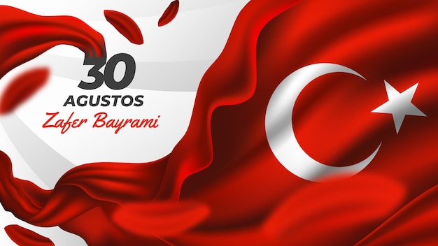 30 agustos zafer bayrami with realistic turkish flag background