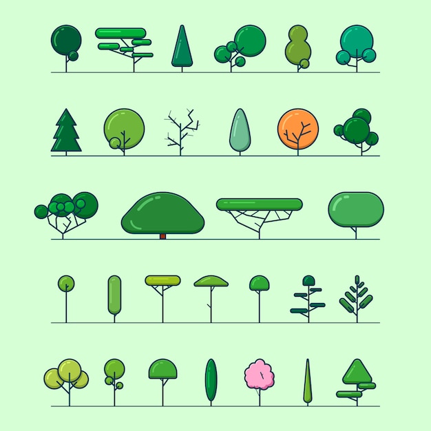 Vector 30 beautiful trees flat design