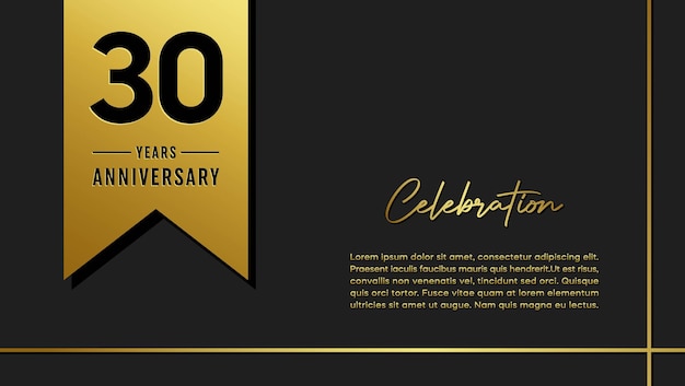 30 jaar verjaardag sjabloonontwerp met gouden lint Eenvoudige en luxe stijl vector sjabloon
