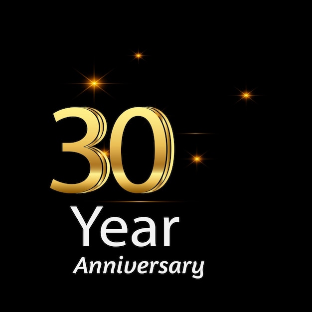 30 jaar verjaardag viering goud zwarte achtergrond kleur vector sjabloonontwerp illustratie
