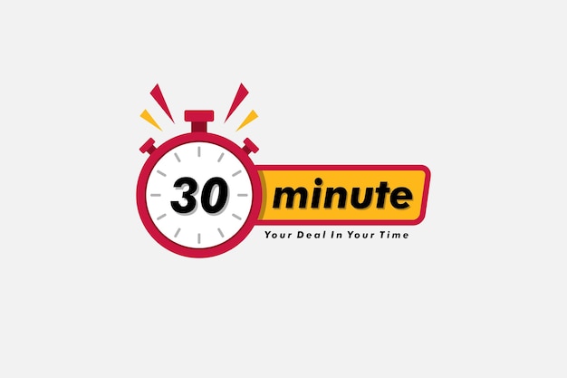 Vector 30 minute clock arrow. symbol work time, vector icon illustration