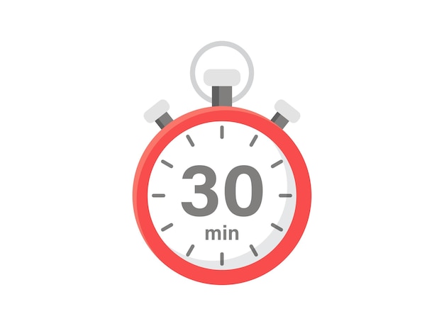 30 minutes on stopwatch icon in flat style clock face timer vector illustration on isolated background countdown sign business concept