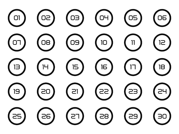 30 числовых кругов, глифов, набора значков.
