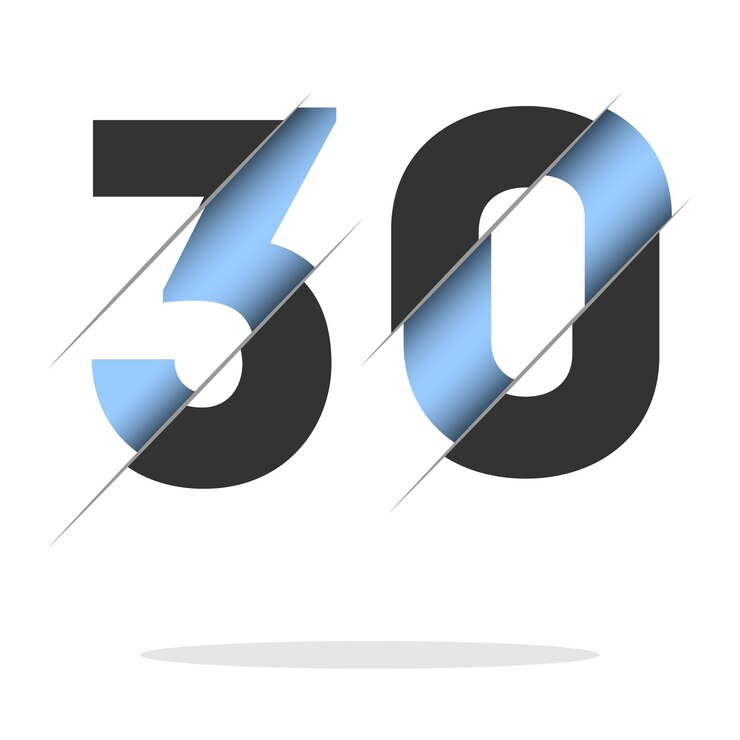 Vector 30 nummer, 3d-cut ontwerp. pictogram voor feestontwerp. vector typografie. creatief zwart ontwerp.