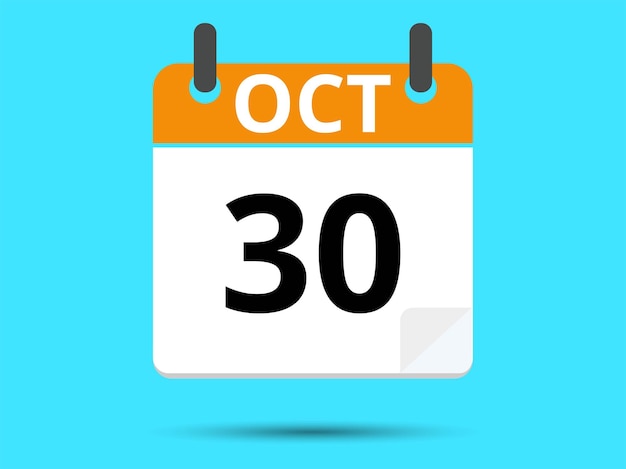 30 october flat icon calendar isolated on blue background vector illustration