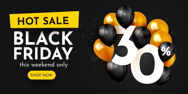 30 percent Off Black Friday creative composition 3d sale symbol with decorative objects Sale banner and poster