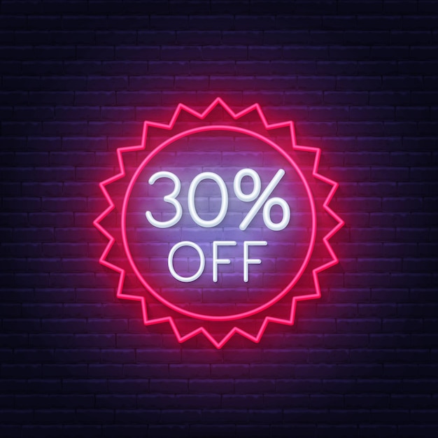 Vector 30 percent off neon sign