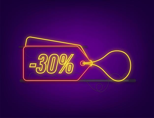 30 procent korting sale korting neon tag. korting aanbieding prijskaartje. 30 procent korting promotie platte icoon met lange schaduw. vector illustratie.