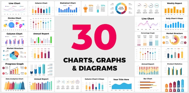 Vettore 30 statistiche infografiche rapporti di grafici finanziari aziendali grafici di marketing statistiche di diagrammi circolari