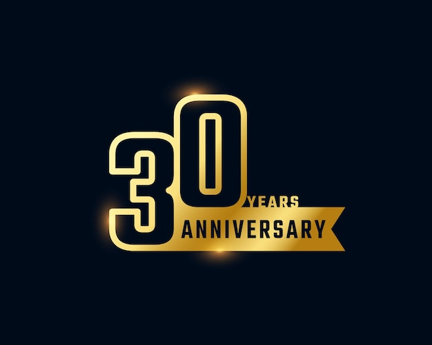 Vector 30 year anniversary celebration with shiny outline number golden color isolated on dark background