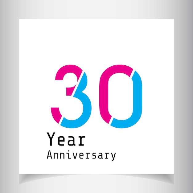 30 years anniversary celebration pink blue color vector template design illustration