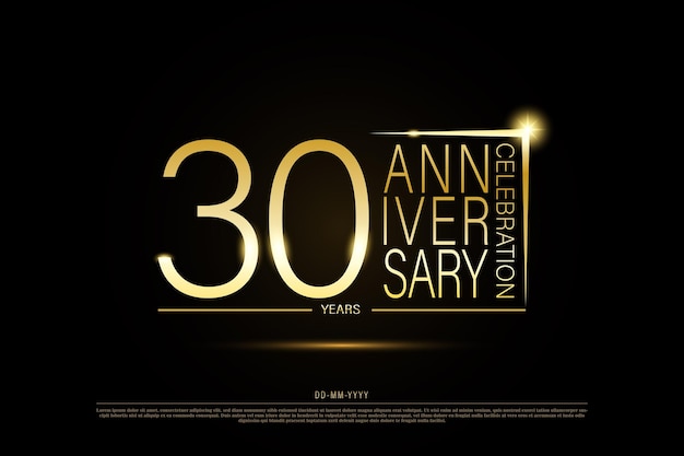 Vector 30 years anniversary golden gold logo on black background, vector design for celebration.