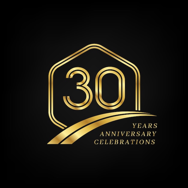 30 years anniversary Lined gold hexagon and curving anniversary template