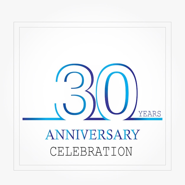 Vettore logotipo dell'anniversario di 30 anni con una linea di colore bianco blu per la celebrazione