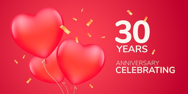 30 years anniversary template banner with 3d red air balloons for 30th anniversary