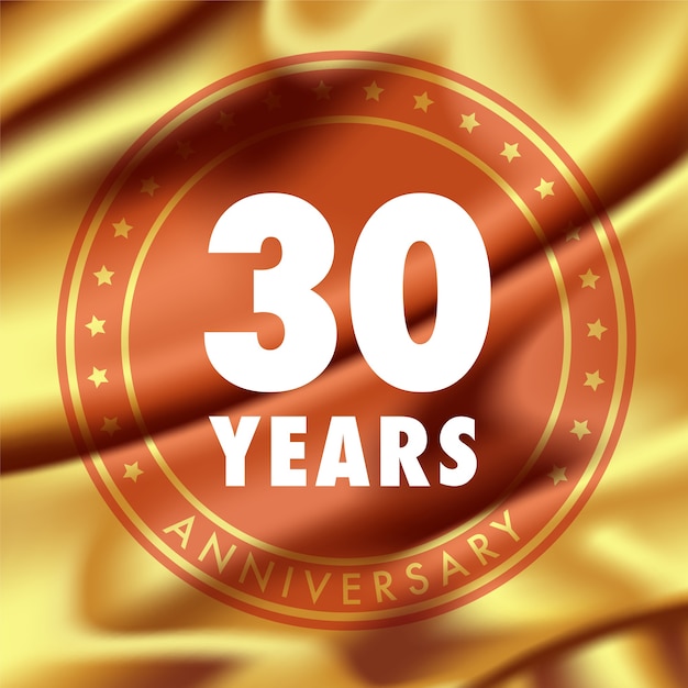 Vector 30 years anniversary template design with golden silk