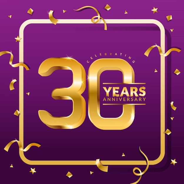 30 years anniversary vector banner template.birthday celebration banner with Golden numbers