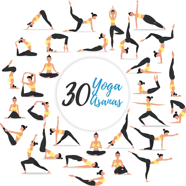 30 yoga asana's instellen geïsoleerd