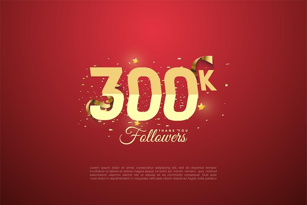 300.000 volgers met getallen en geschenkdoos illustratie.