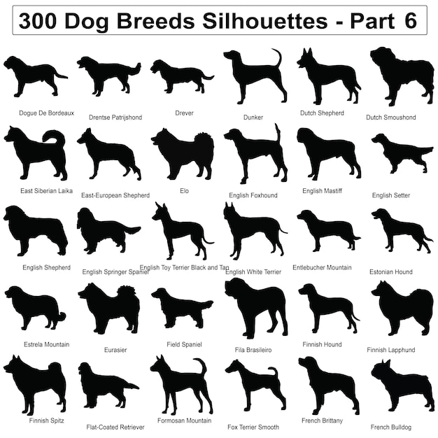 Vector 300 dog breeds silhouettes collection set part 6