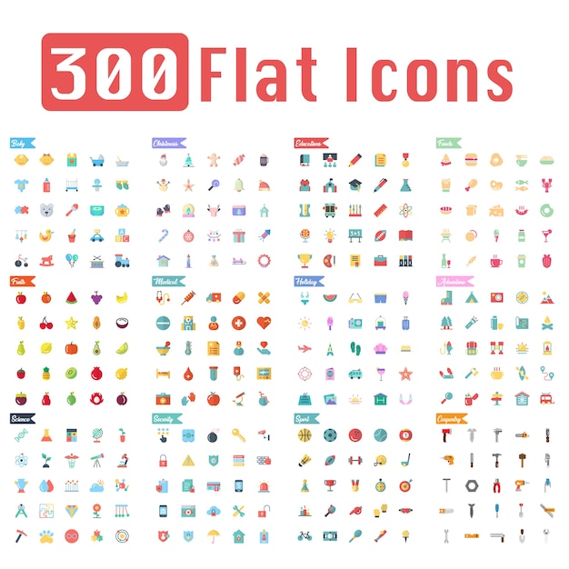 300 plat pictogrammen Vector