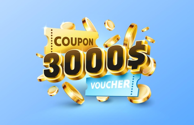 3000 dollar coupon gift voucher cash back banner special offer vector illustration