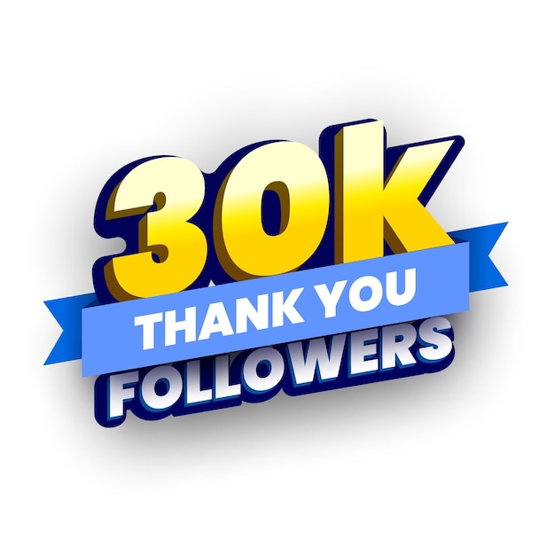 30000 followers banner with blue ribbon Poster with thanks to subscribers on social networks