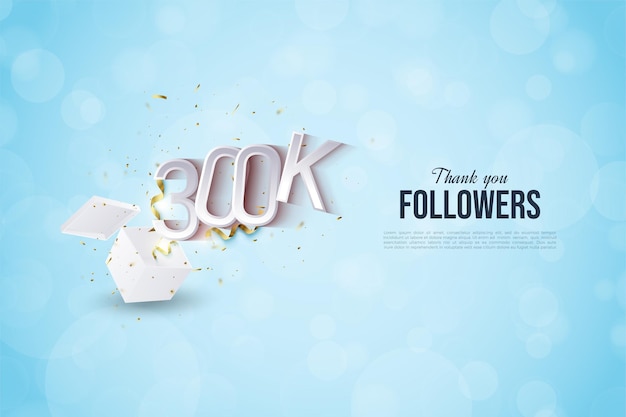Vector 300k followers with illustration of numbers bursting from the shock box.