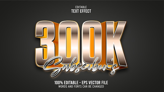 Vector 300k subscribers 3d editable text effect