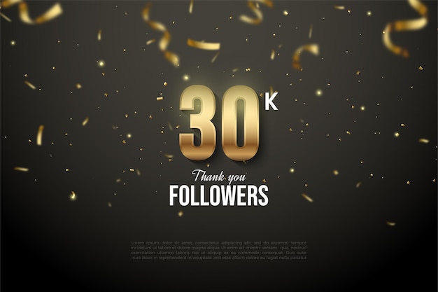 30k followers background with falling numbers and gold paper.