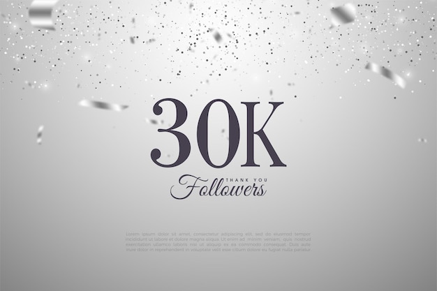 30k followers background with falling silver paper illustrations.