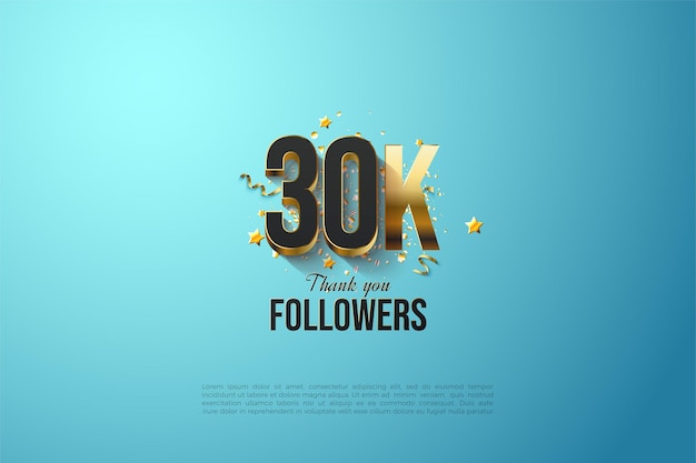 30k followers background with gold plates forming numbers.