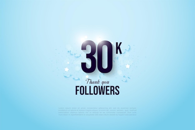 30k followers background with numbers on a clear sky blue background.